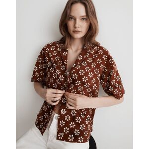 Madewell Dusty Redwood Bubble Print Button Up Camp Shirt Women's Size Medium
